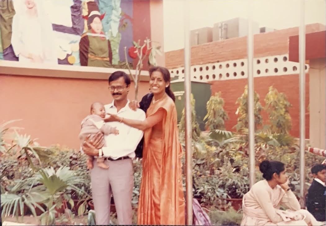 Dad, Mom and me at Delhi's annual Trade Fair. This used to be our family's favourite outing of the year. (Late 1980s)