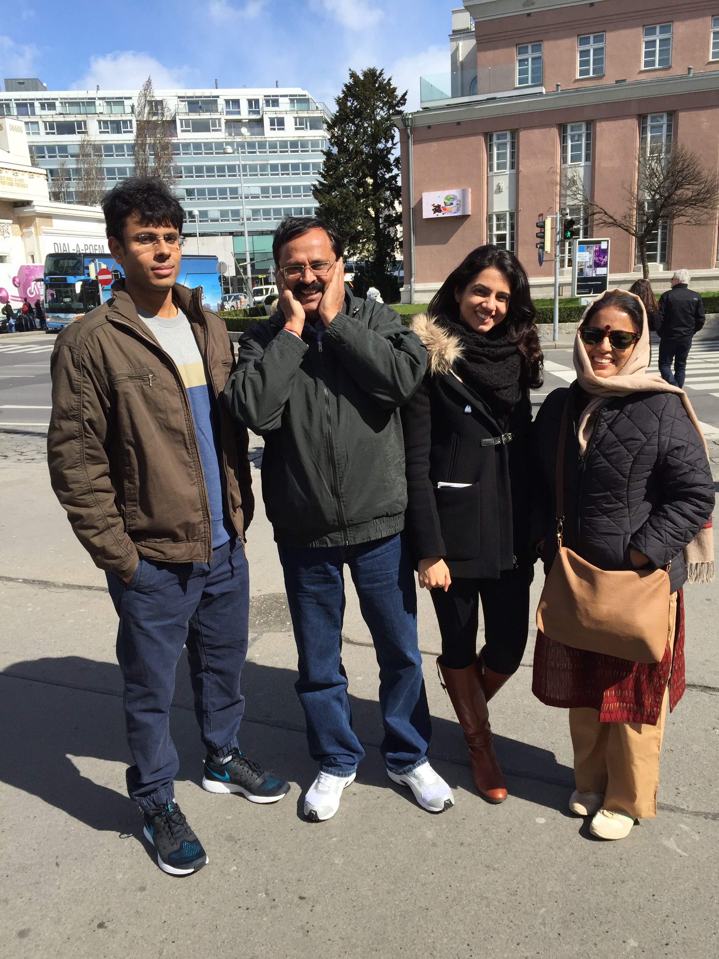 Dad with Harjyot, Mom and me in Vienna. (2015)